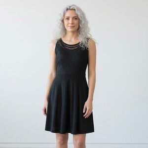 Diane Von Furstenburg Ideli Lace Sleeveless Point Knit Black Midi Dress